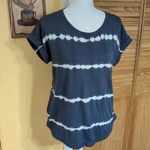 J Jill Shirt Womens Fit Tie-Dye Tee Blue Cap Sleeve Relaxed XS